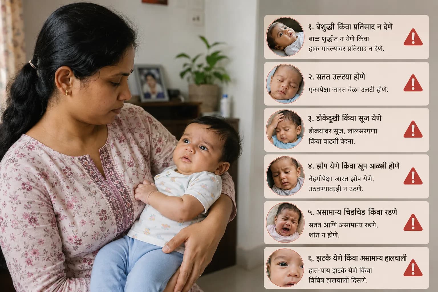 बाळ पडल्यानंतर लगेच डॉक्टरांशी संपर्क साधण्याची गरज असलेली लक्षणं दर्शवणारी सूची