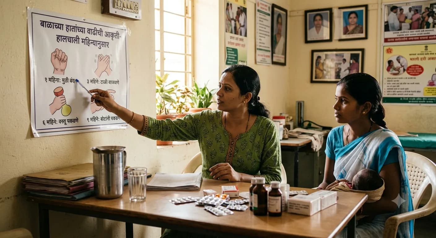 बाळाच्या हातांच्या हालचाली महिन्यानुसार कशा बदलतात हे दर्शवणारी वाढीची आकृती