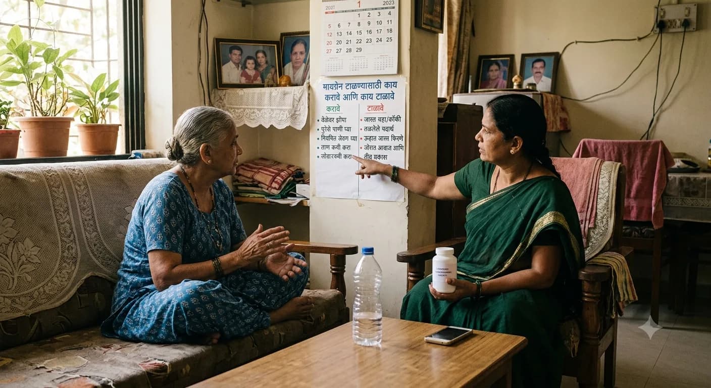 मायग्रेन टाळण्यासाठीच्या मुख्य करा आणि करू नका यादीचं दृश्यरूप