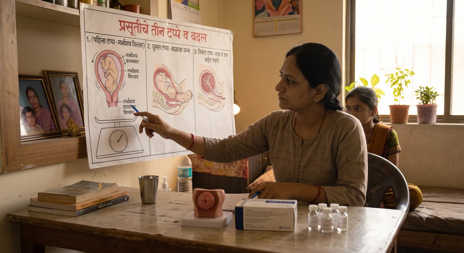 प्रसूतीच्या तीन टप्प्यांचा क्रम व त्यातील बदल दर्शवणारी आकृती