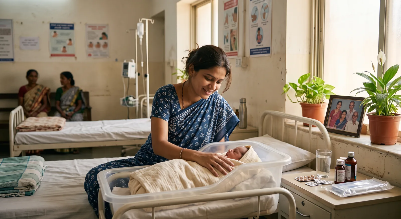 हॉस्पिटलमध्ये नवजात बाळासोबत असलेली आई