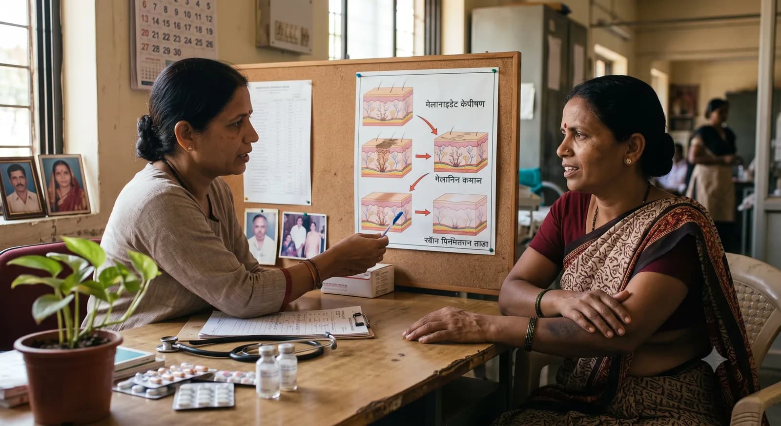 त्वचेवर विटिलिगो असलेली आत्मविश्वासी व्यक्ती — आदरपूर्ण, कलंकमुक्त चित्रण
